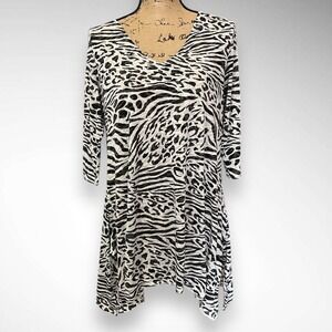 PORTO CRUZ Black and White Animal Print Tunic V-Neck‎ Coverup Medium | EUC